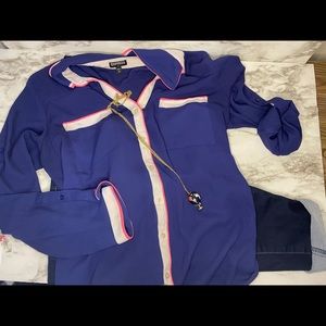 Large Contrast trim button down Express Blouse